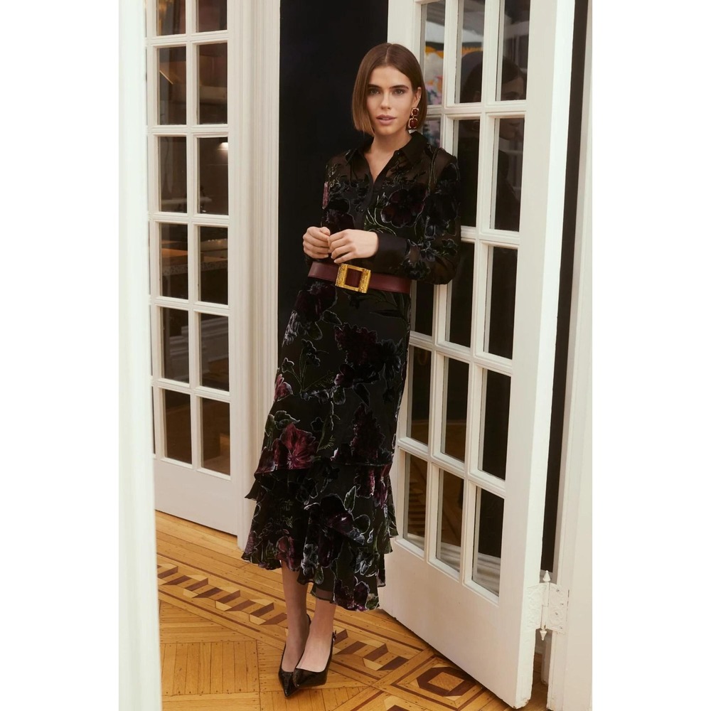 Anthropologie by Allison New York Luxury Floral Velvet Crawford Skirt Midi S NWT